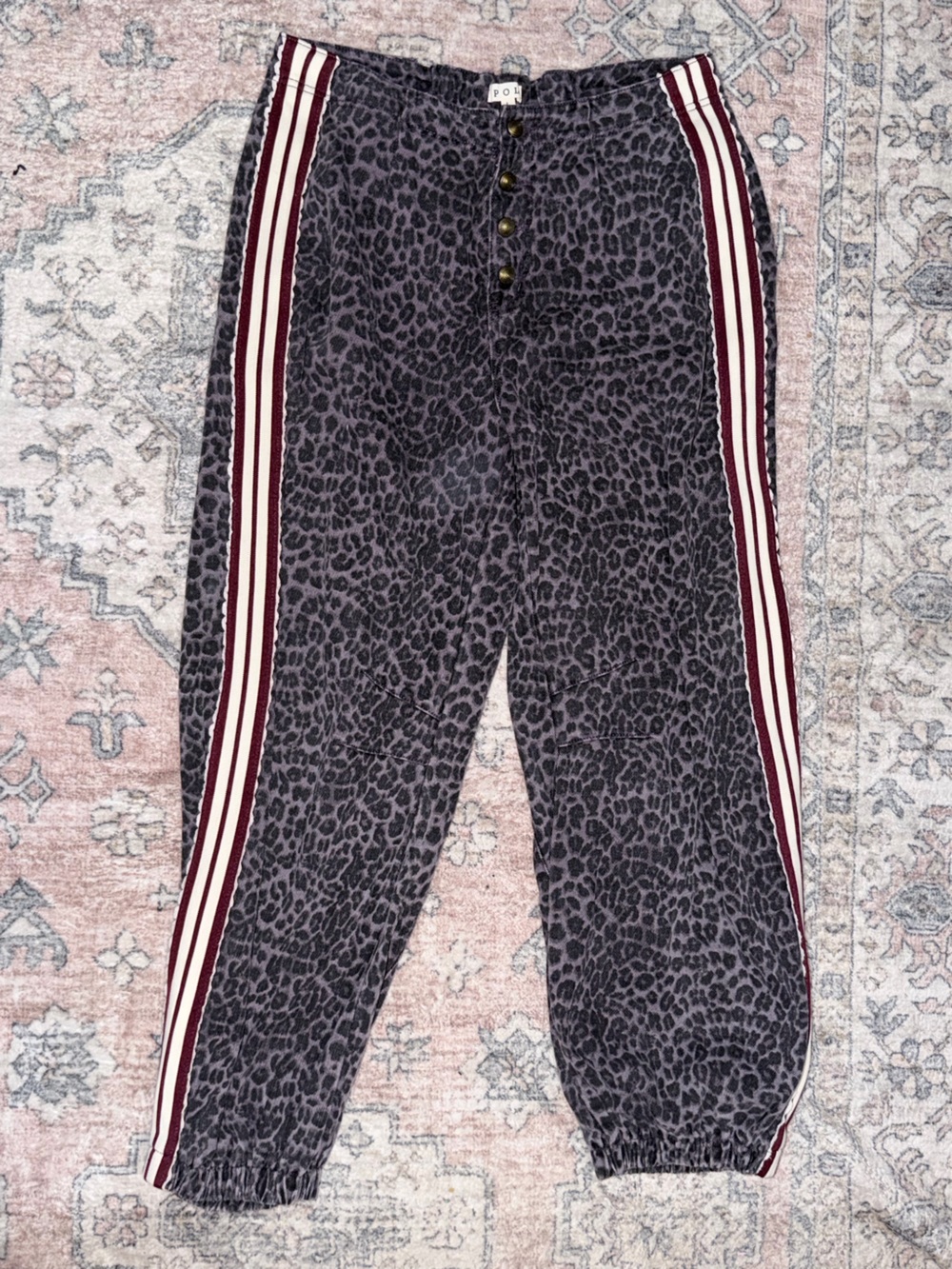 Leopard Print Side-Stripe Women’s Barrel Jeans - Gray